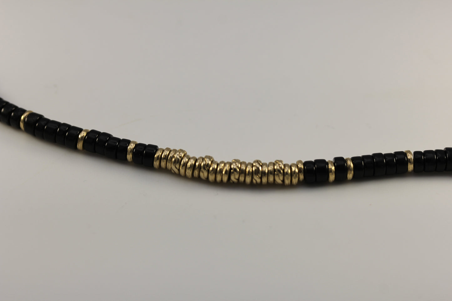 John Hardy 14K Yellow Gold Onyx Heishi Bracelet ~7.25in