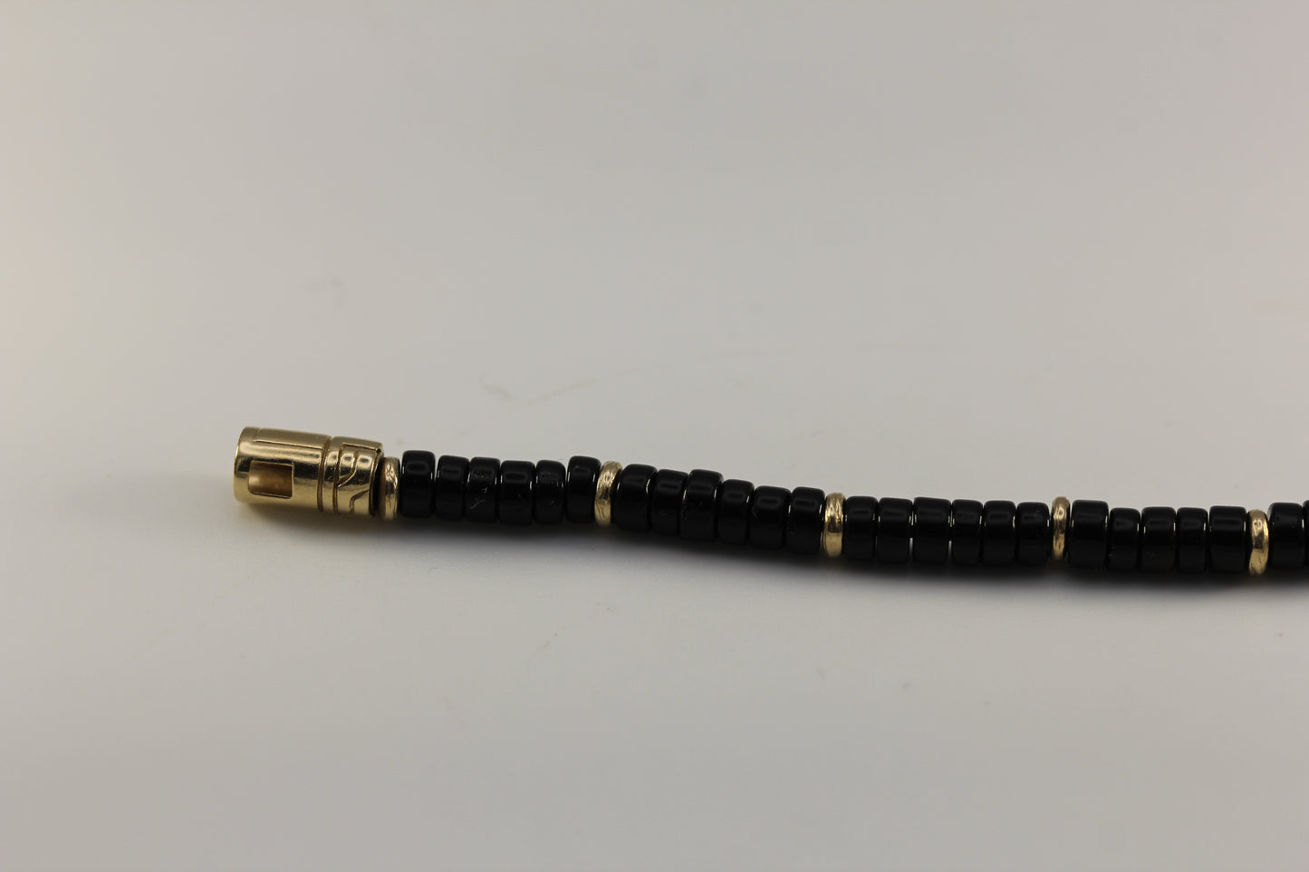 John Hardy 14K Yellow Gold Onyx Heishi Bracelet ~7.25in