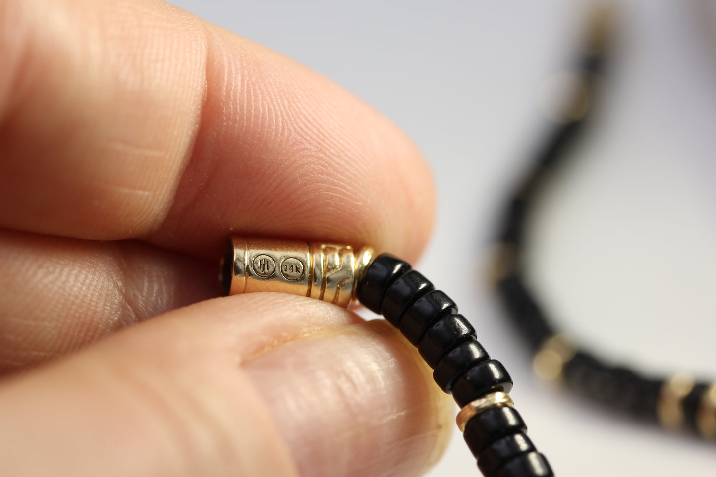 John Hardy 14K Yellow Gold Onyx Heishi Bracelet ~7.25in