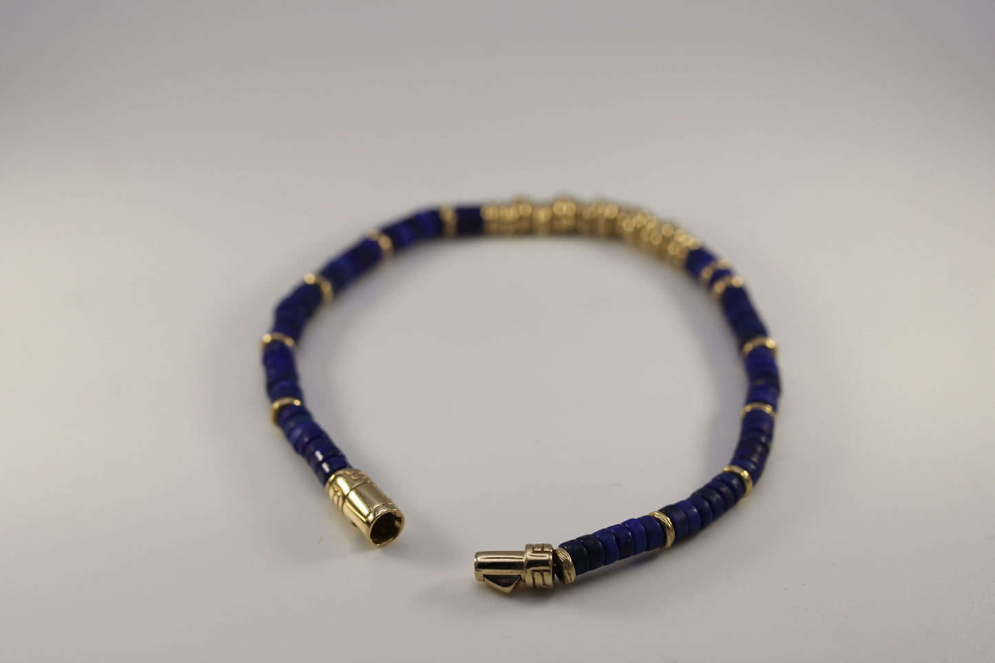 John Hardy 14K Yellow Gold Lapis Heishi Bracelet ~7.25in