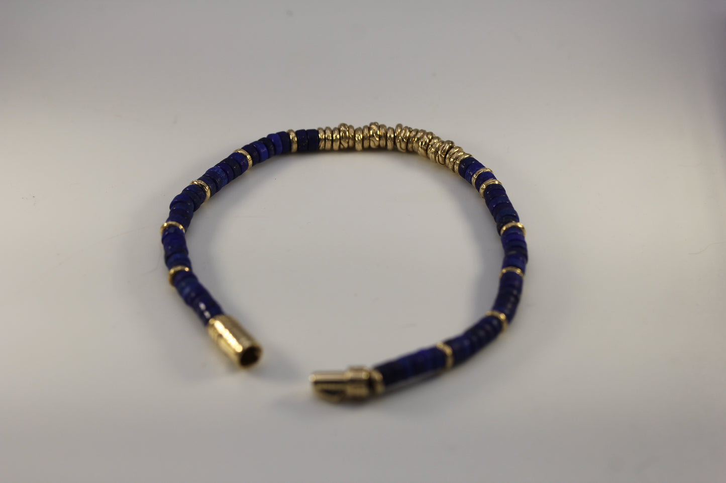 John Hardy 14K Yellow Gold Lapis Heishi Bracelet ~7.25in