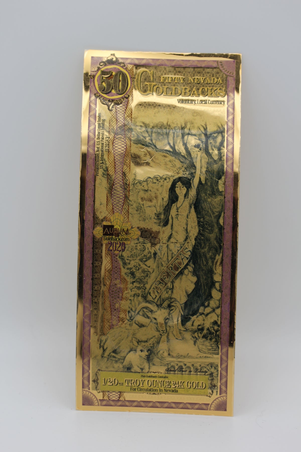 Nevada 50 Goldbacks 2020 Aurum Gold Foil Note 1/20th Troy Oz 24KT Goldback