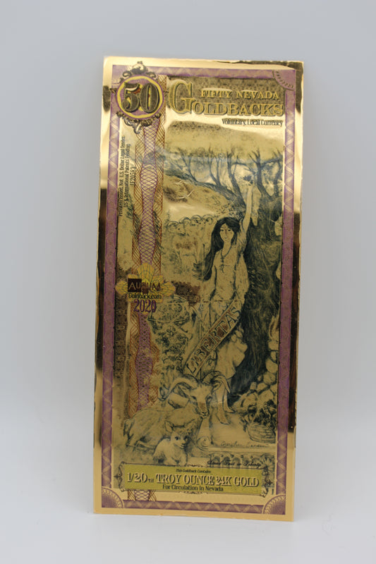 Nevada 50 Goldbacks 2020 Aurum Gold Foil Note 1/20th Troy Oz 24KT Goldback