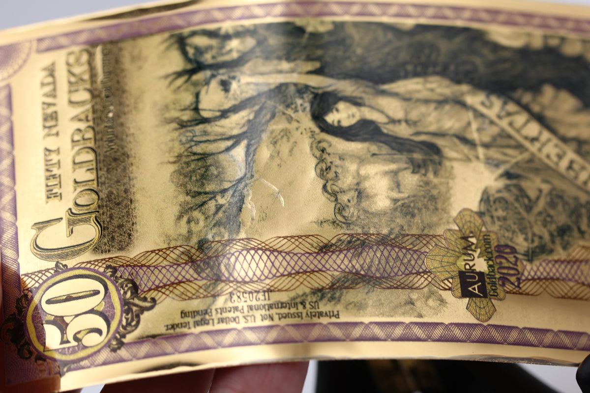 Nevada 50 Goldbacks 2020 Aurum Gold Foil Note 1/20th Troy Oz 24KT Goldback