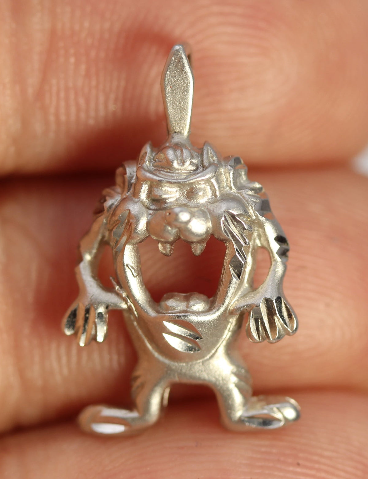 14k White Gold Tazmanian Devil Taz Pendant Warner Brothers Cartoon Charm