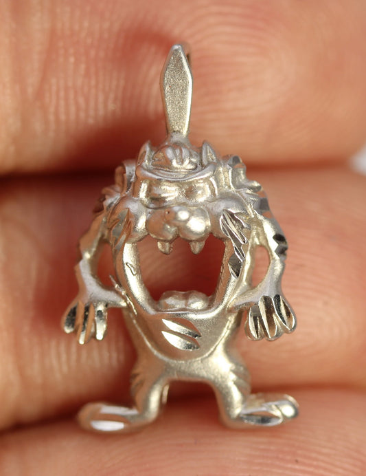 14k White Gold Tazmanian Devil Taz Pendant Warner Brothers Cartoon Charm
