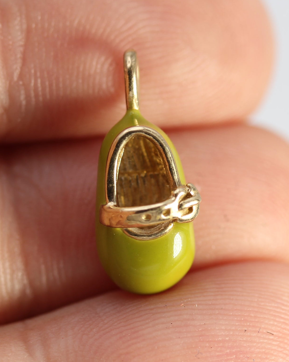 10k Yellow Gold Green Enamel Baby Shoe Pendant Charm
