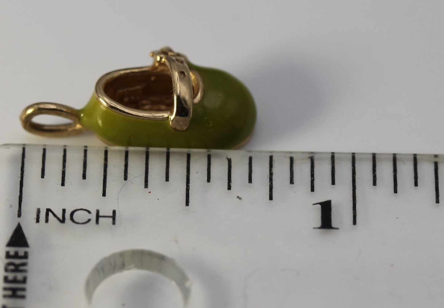 10k Yellow Gold Green Enamel Baby Shoe Pendant Charm