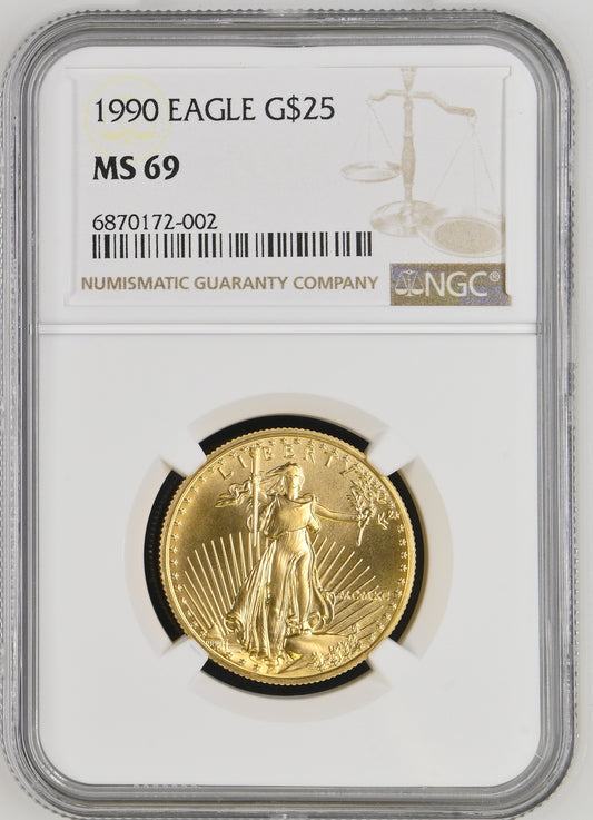 1990 1/2 oz Gold American Eagle 25$ Bullion Gold Coin - NGC MS 69