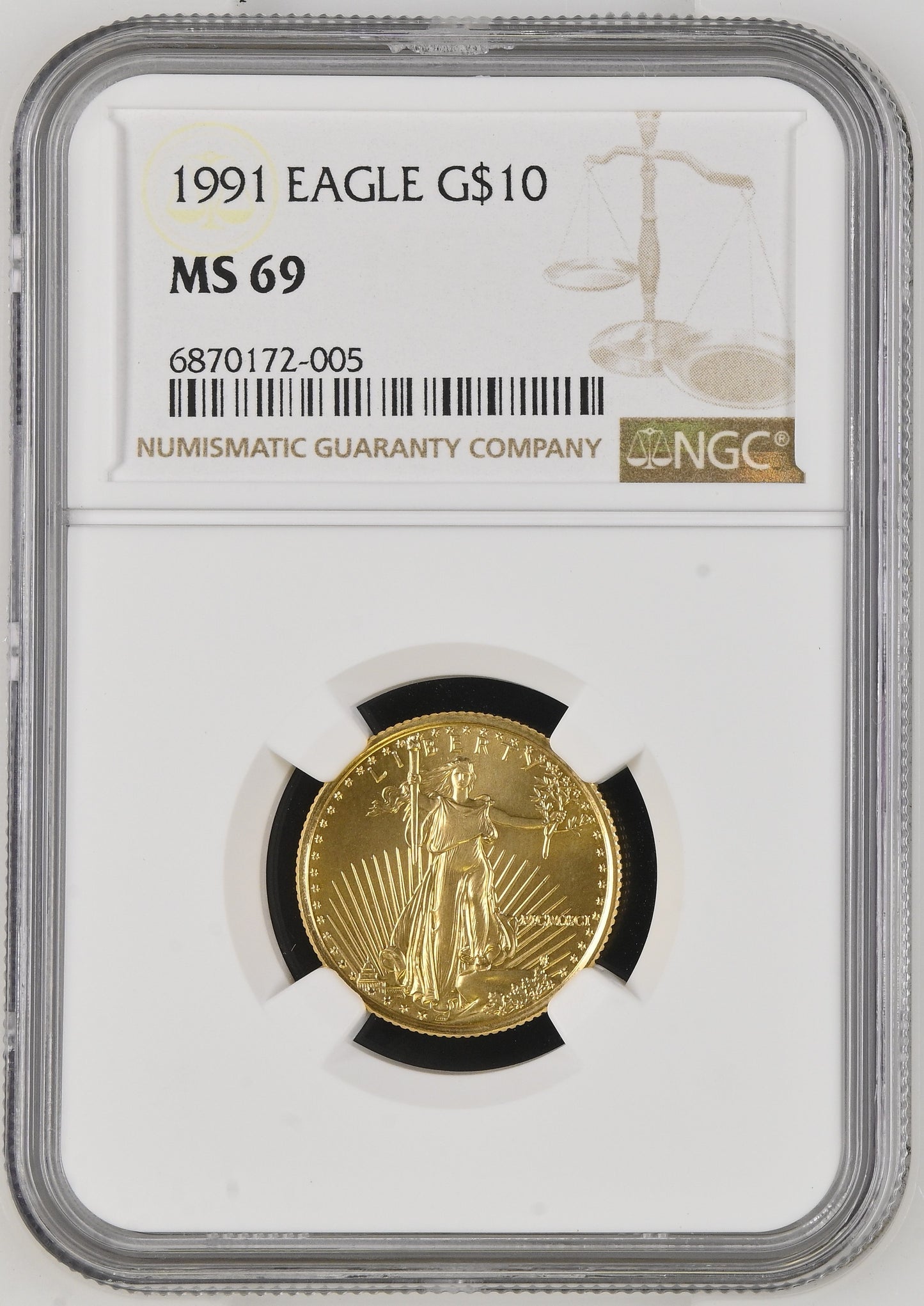 1991 1/4 oz Gold American Eagle 10$ Bullion Gold Coin - NGC MS 69