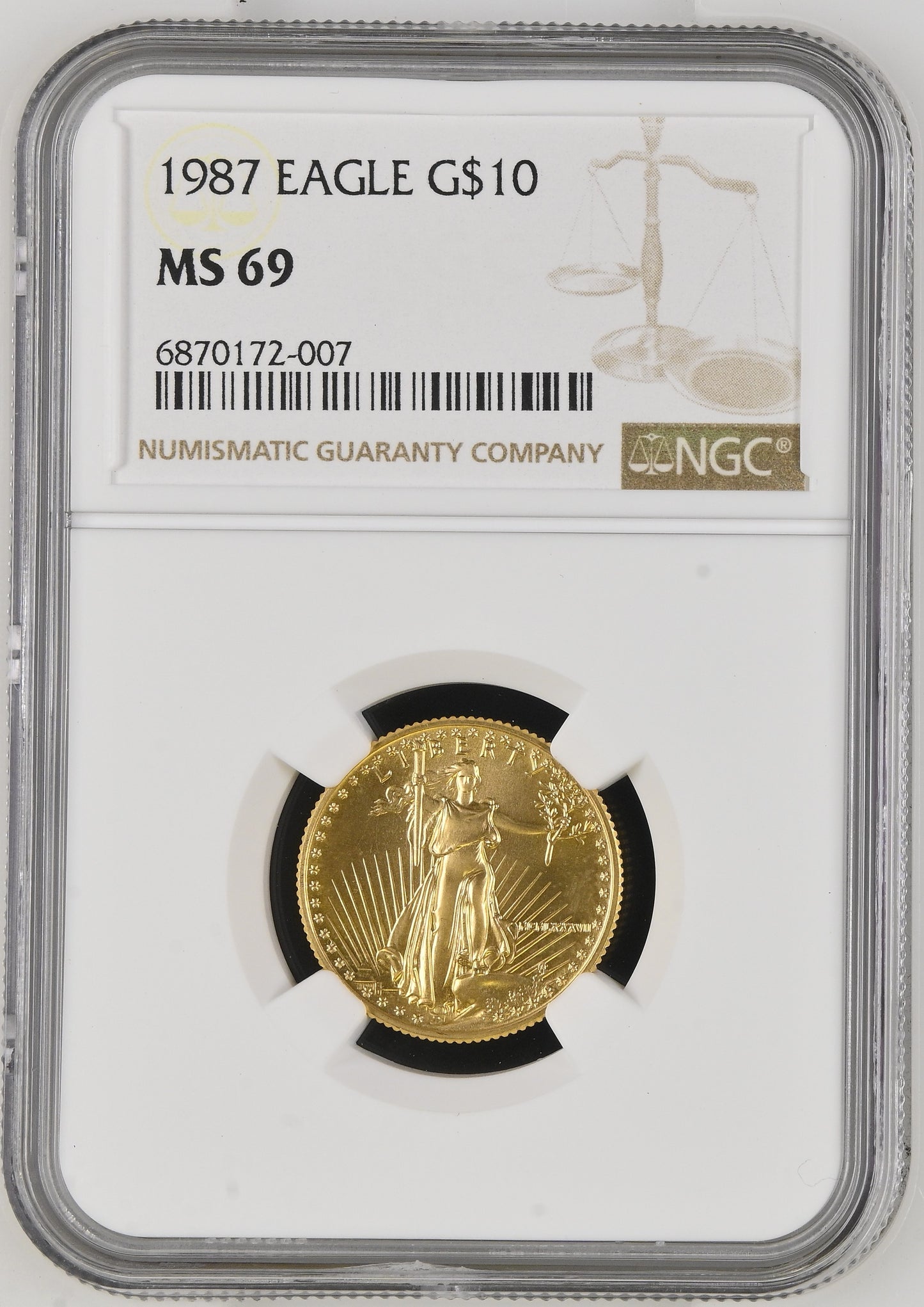 1987 1/4 oz Gold American Eagle 10$ Bullion Gold Coin - NGC MS 69