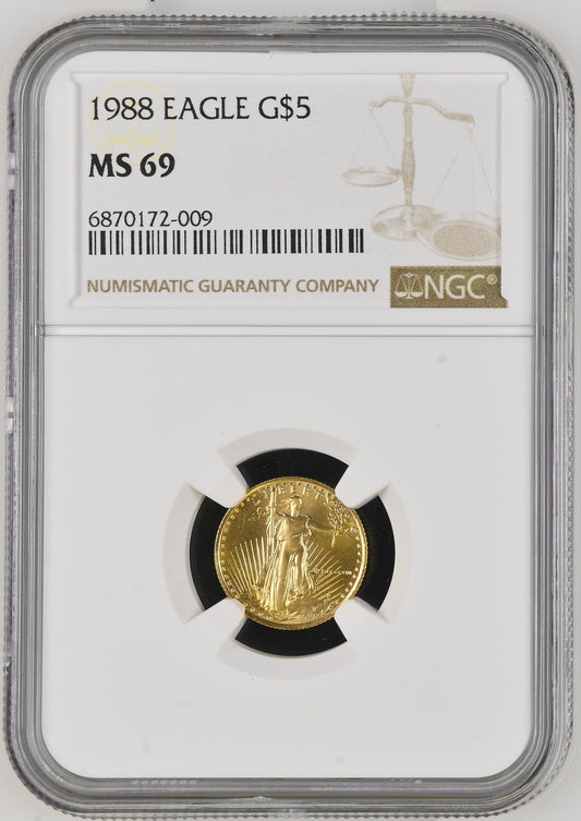 1988 1/10 oz Gold American Eagle 5$ Bullion Gold Coin - NGC MS 69