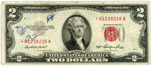 1953 $2 * Star Dollar Bill Legal Tender Priest Humphrey F-1509 *01238216A
