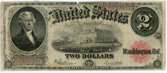 1917 $2 Dollar Bill US Note Speelman White F-60 868197937A