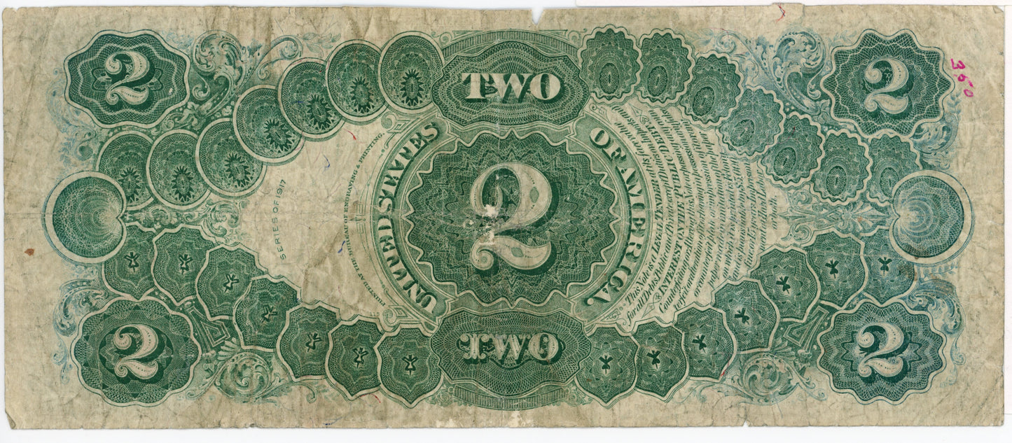 1917 $2 Dollar Bill US Note Speelman White F-60 868197937A