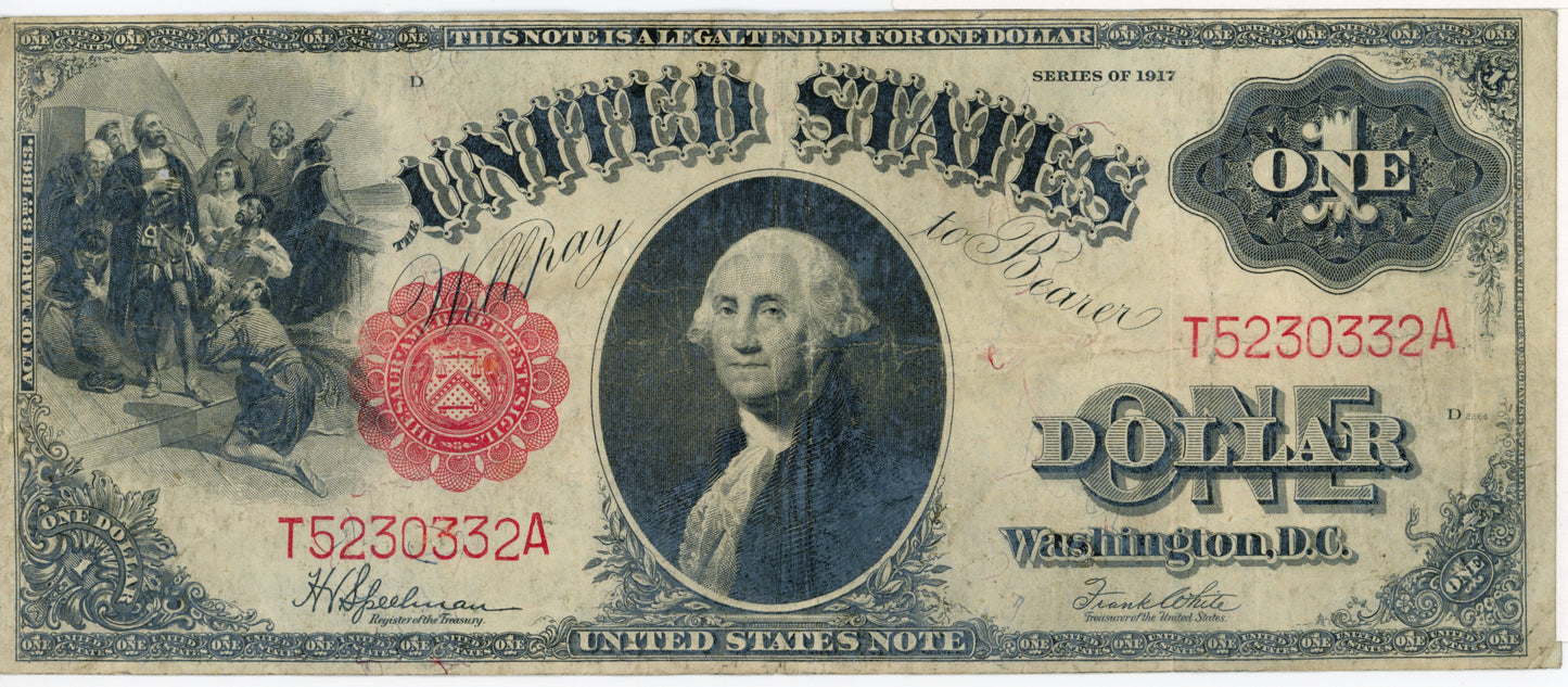 1917 $1 Dollar Bill Legal Tender Note Speelman White F-39 T5230332A