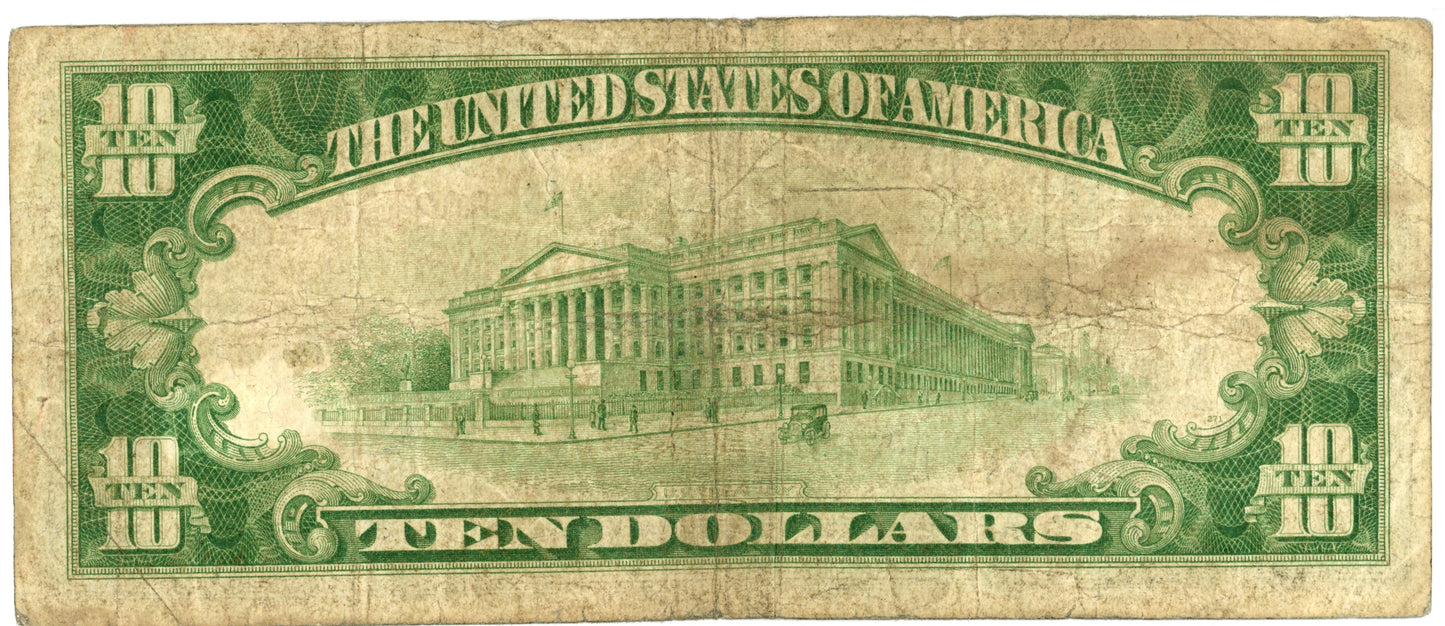 1929 $10 Dollar Bill National Currency New York F-1860B B02590312A