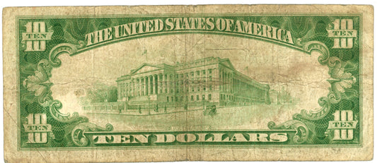 1929 $10 Dollar Bill National Currency New York F-1860B B02590312A