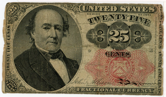1874 Fifth Issue Fractional 25 Cent Currency Note F-1308 Long Thin Key (9-E)