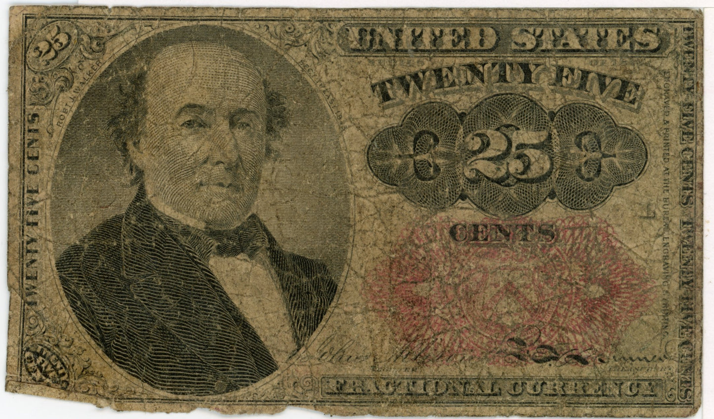 1874 Fifth Issue Fractional 25 Cent Currency Note F-1308 Long Thin Key (L)