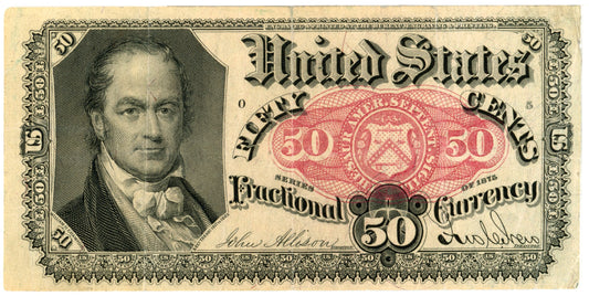 1875 Fifth Issue Fractional 50 Cent Currency Note F-1308 Long Thin Key (O-5)