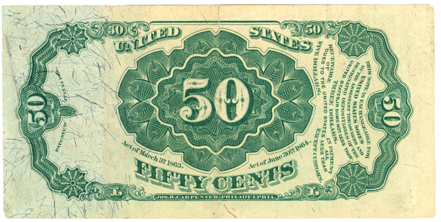 1875 Fifth Issue Fractional 50 Cent Currency Note F-1308 Long Thin Key (O-5)