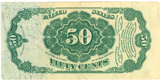1875 Fifth Issue Fractional 50 Cent Currency Note F-1308 Long Thin Key (O-5)