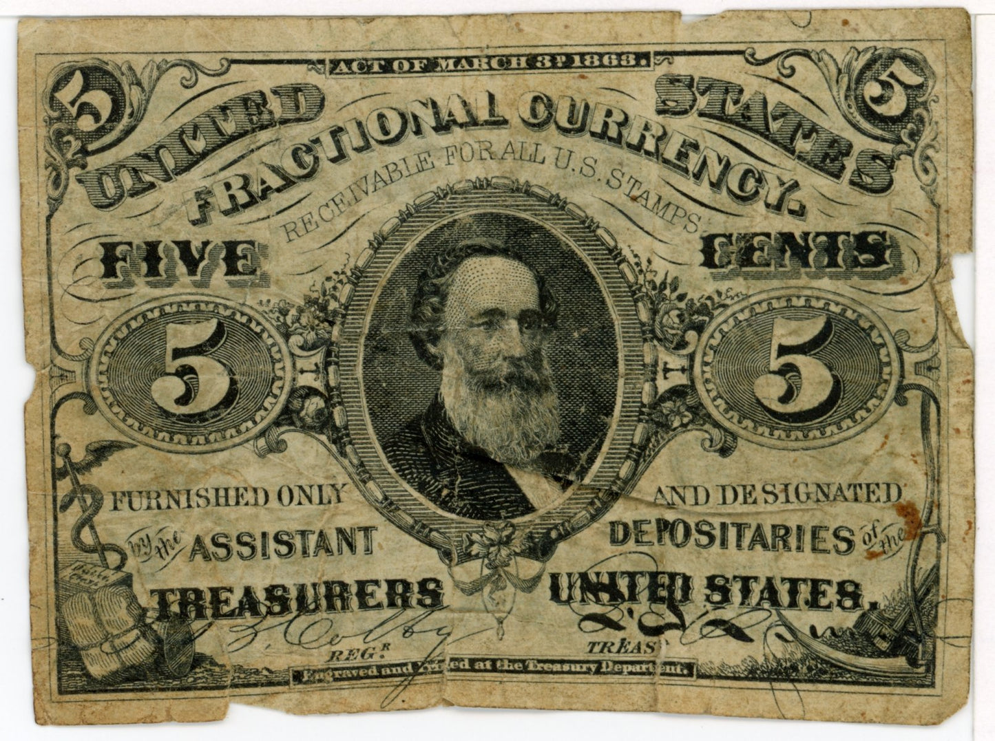 1868 Third Issue Fractional 5 Cent Currency Green Back F-1238
