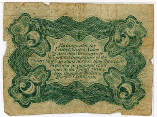 1868 Third Issue Fractional 5 Cent Currency Green Back F-1238