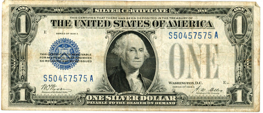 1928 A $1 Dollar Bill Silver Certificate F-1601 Tate Mellon S50457575A