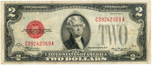 1928 D $2 Dollar Bill Legal Tender F-1505 Julian Morgenthau C99242069A
