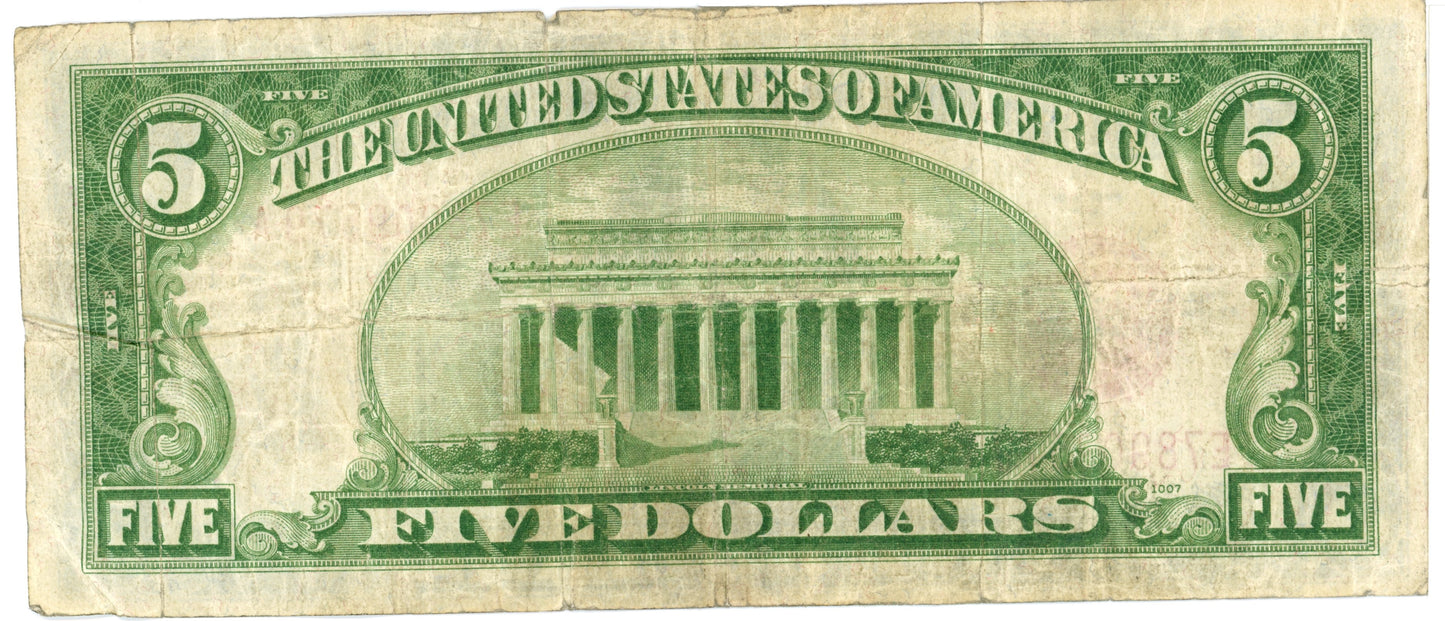 1928 C $5 Dollar Bill Legal Tender F-1528 Julian Morgenthau E78909579A