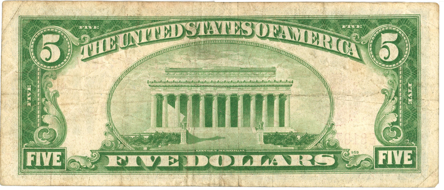 1928 C $5 Dollar Bill Legal Tender F-1528 Julian Morgenthau E81974322A