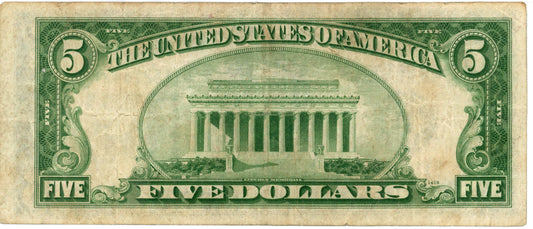 1934 A $5 Dollar Bill Federal Reserve Note F-1955B Julian Morgenthau B11521843B