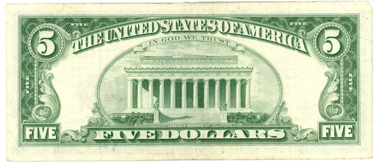 1963 $5 Dollar Bill Legal Tender Note F-1536* Granahan Dillon *02736138A