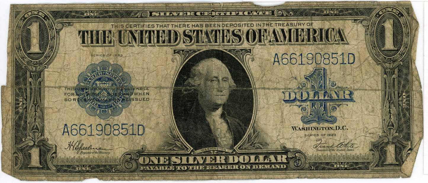 1923 $1 Dollar Bill Silver Certificate Speelman White F-237 A66190851D