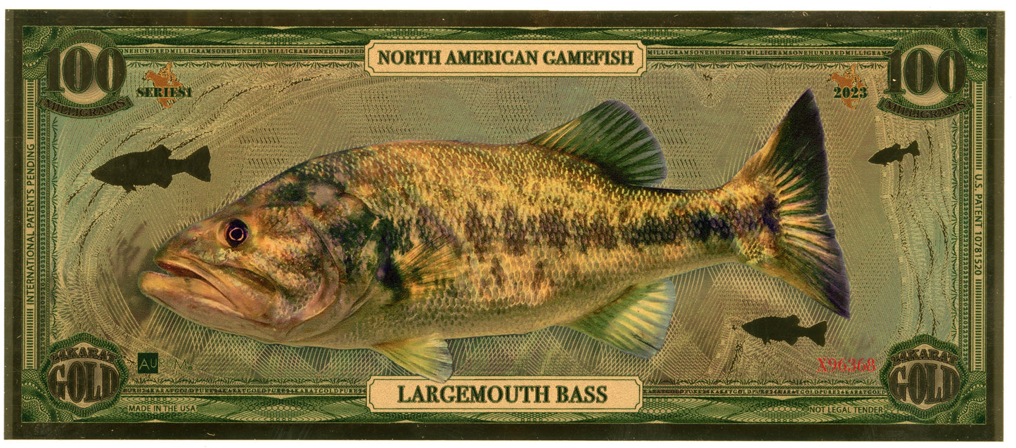 2023 North American Game Fish - Large Mouth Bass 100 mg Gold Foil Aurum Note #X96368