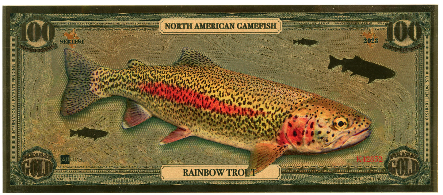 2023 North American Game Fish - Rainbow Trout 100 mg Gold Foil Aurum Note #K42852