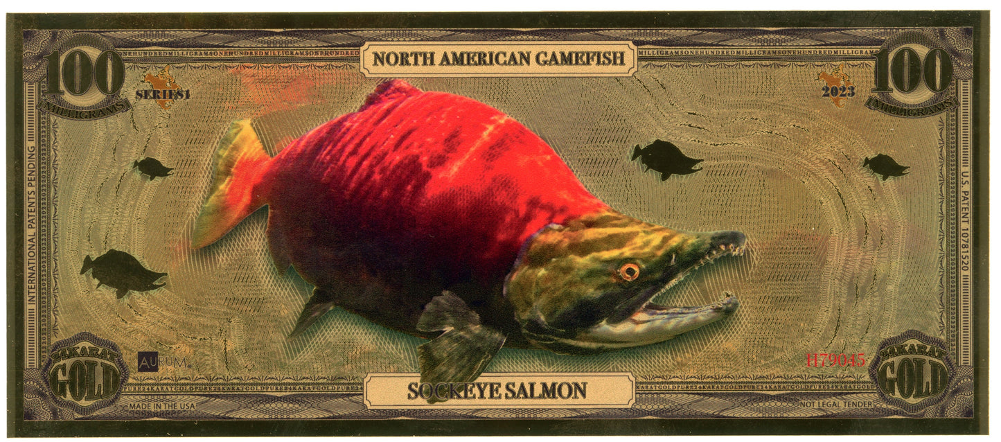 2023 North American Game Fish - Sockeye Salmon 100 mg Gold Foil Aurum Note #H79045