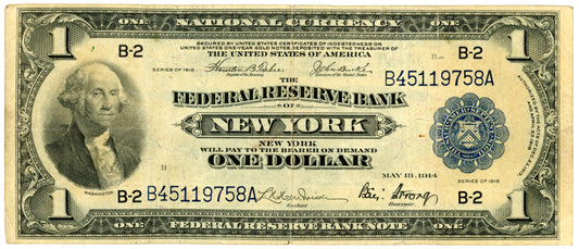 1918 $1 Dollar Bill Fed Rsrve Bank Note New York F-712 B45119758A