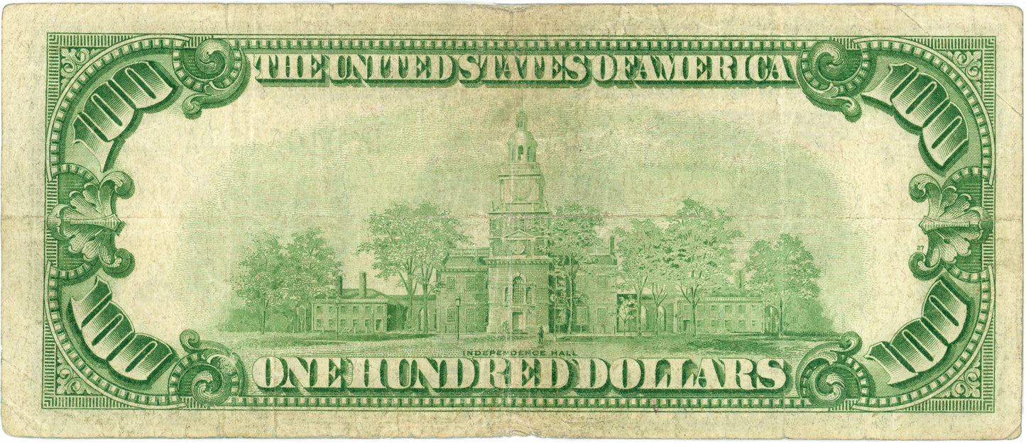 1934 $100 Fed Reserve Note Julian Morgenthau Cleveland F-2152D D00106410A