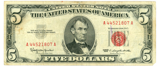 1963 $5 Dollar Bill FRN Granahan Dillon Cleveland F-1967D A44521807A