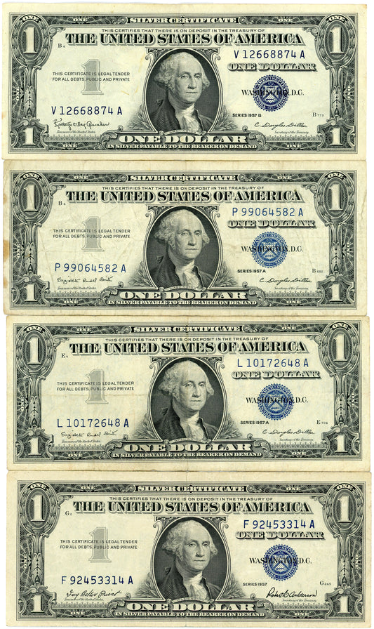Lot of 4 1957 $1 Silver Certificates Exact Bills Shown