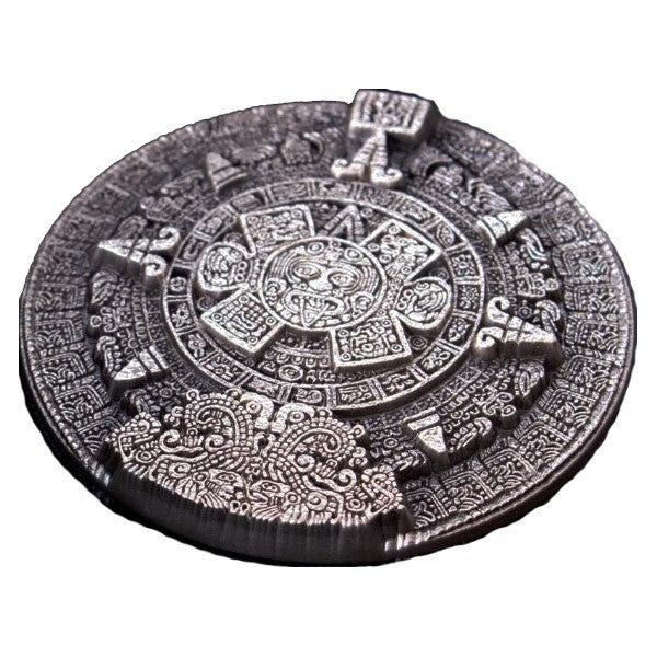 2 oz .999 Fine Silver Ultra High Relief Stacker Aztec Sun Stone Calendar Coin w/ Capsule
