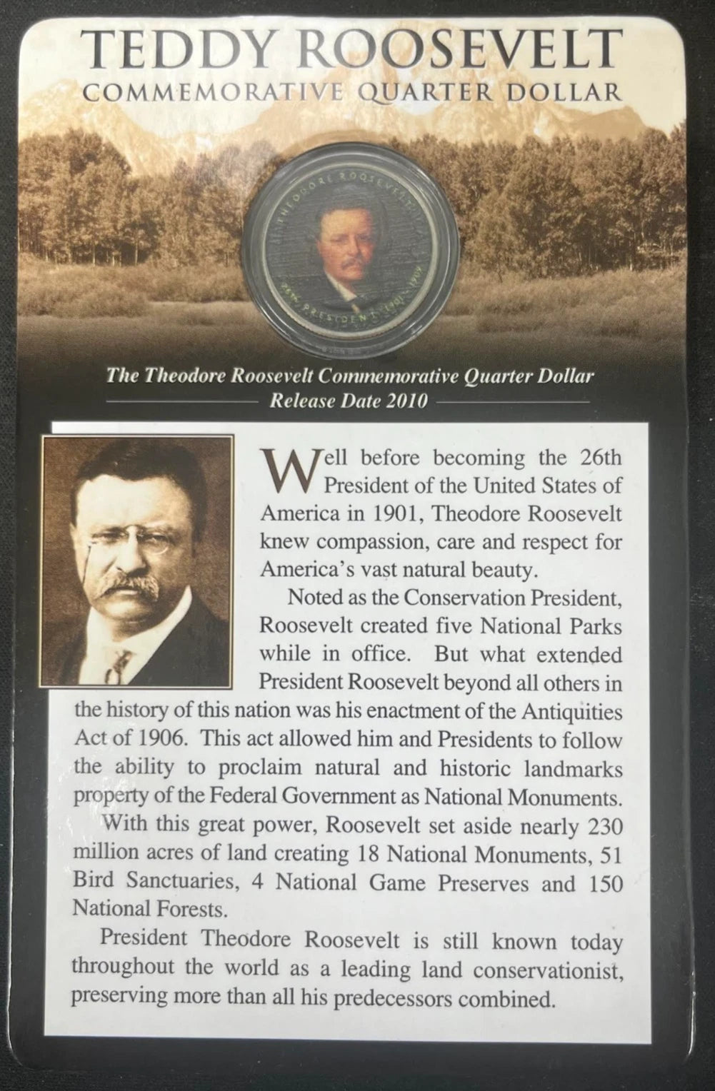 2010 Teddy Roosevelt Commemorative Quarter Dollar Colorized Yellowstone Park