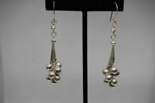 Sterling Silver 925 Modernist Cone & Ball Dangle Cha Cha Earrings - 2 7/8 inch