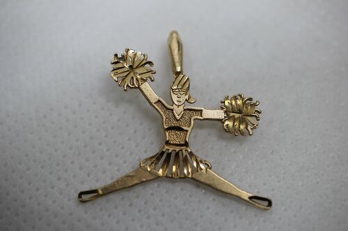 14k Yellow Gold Jumping Cheerleader with Pom-Poms Pendant