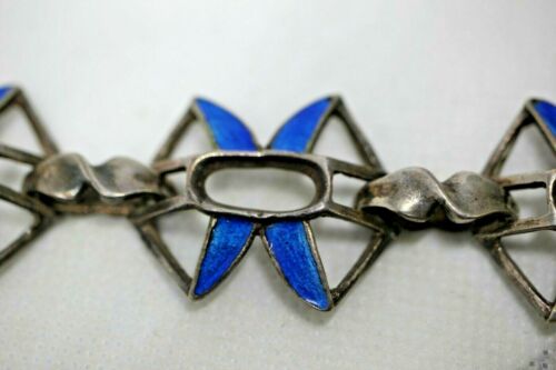 Italy 800 Sterling Silver Blue Enamel Openwork Modernist Link Bracelet 8 in