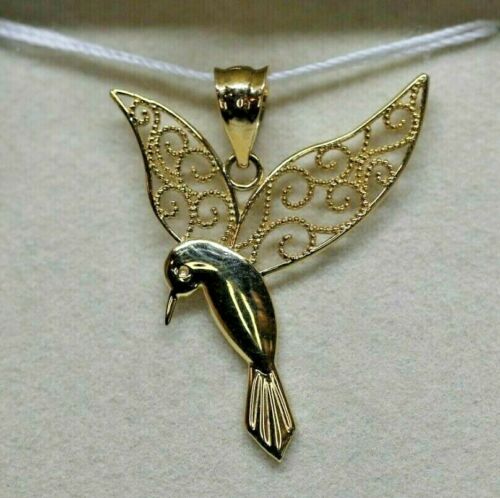 14k Yellow Gold Filigree Hummingbird Pendant - Honolulu Jewelry Company