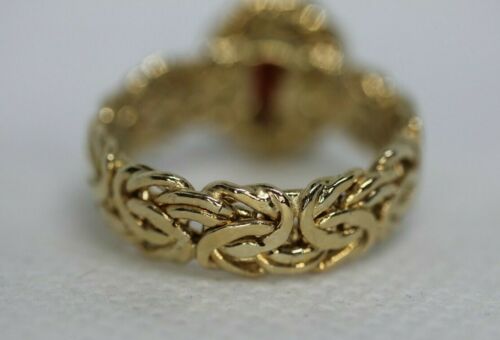 Red Garnet Byzantine 10k Yellow Gold Hollow Ring 1.40ctw - Size 6.75